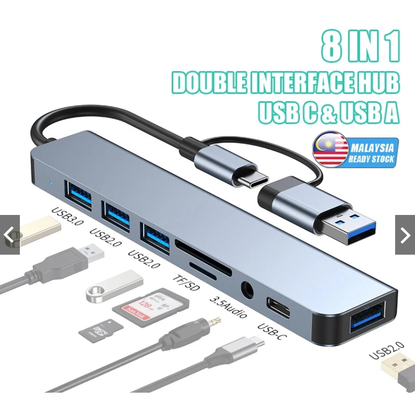 8 in 1 HUB USB Type-C Converter อะแดปเตอร์ OTG มัลติฟังก์ชั่น USB HUB Docking Station