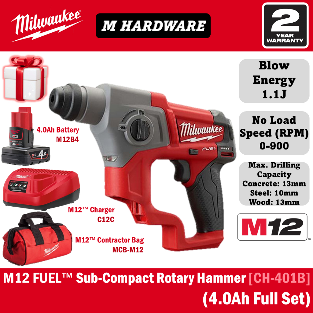 MILWAUKEE M12 FUELTM สว่านโรตารี่ SDS-Plus ขนาดกะทัดรัดย่อย (2 โหมด) CH-602C / CH-0
