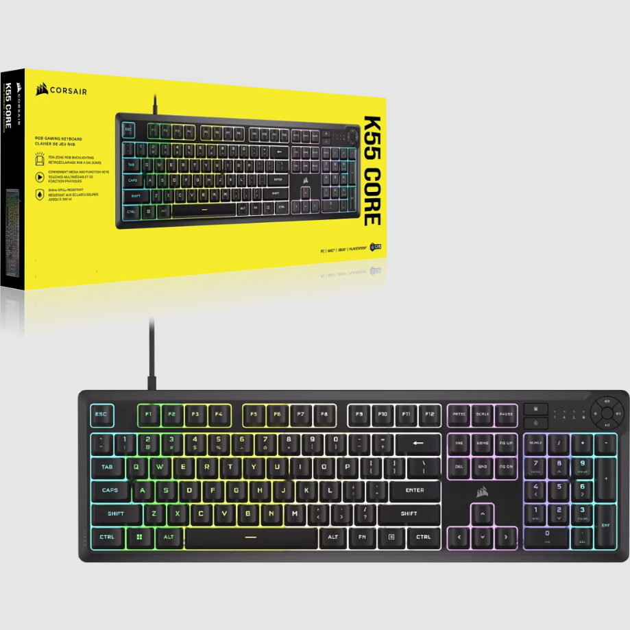 CORSAIR K55 CORE RGB Gaming Keyboard พร้อมสวิตช์เมมเบรน - สีดํา