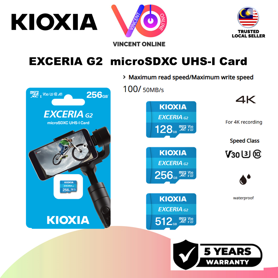 การ์ด KIOXIA Exceria G2 microSD UHS-I (128GB_256GB_512GB) วิดีโอ 4K V30 U3 Class10 A1