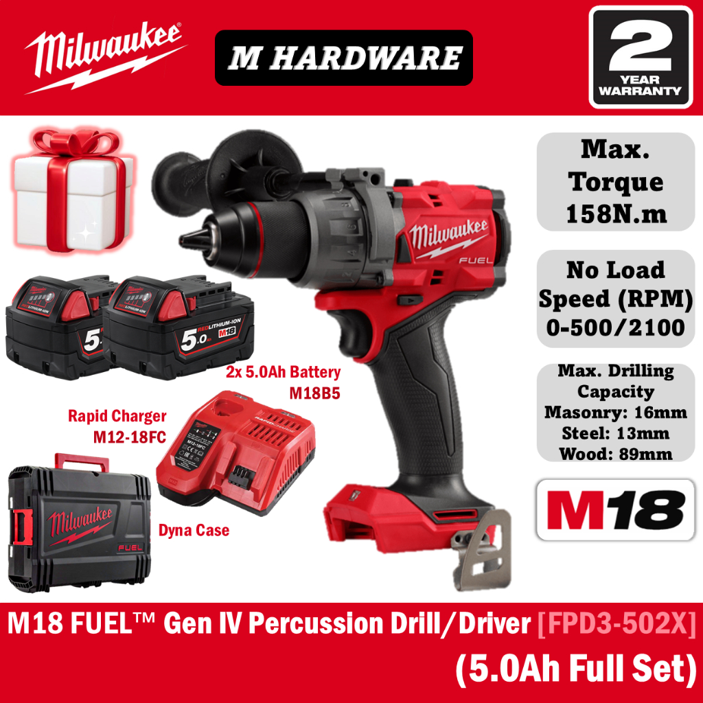 Milwaukee FPD3-502X / FPD3-0X0 M18 FUEL™ Gen IV Percussion Drill / Driver Drill 13mm