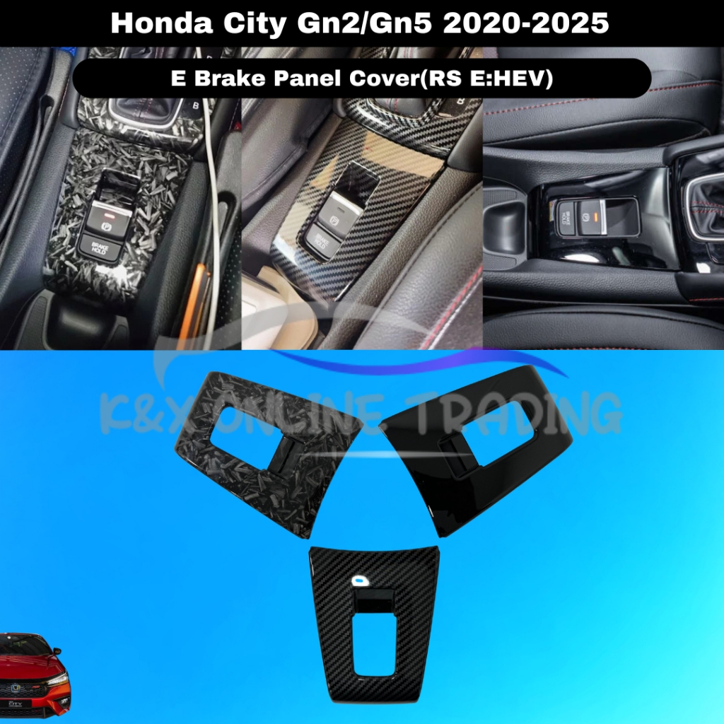 Honda City Gn2/HatchBack 2020-2025 Carbon Trim/Glossy Black RS Ehev ฝาครอบเบรคมืออิเล็กทรอนิกส์