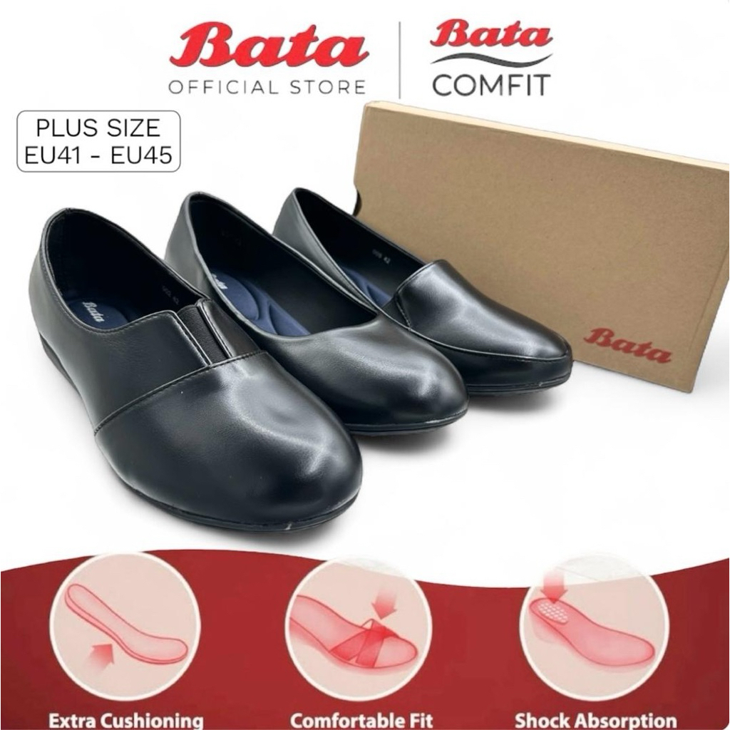 2025 ล่าสุด Bata Plus ขนาด EUR41-EUR45 สุภาพสตรีสีดําอย่างเป็นทางการ Bata Office ทํางานโค้งมน/เด็ก K