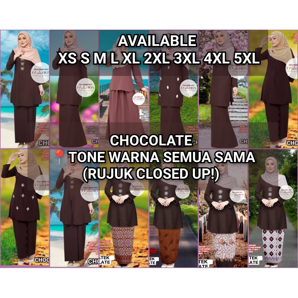RICH BROWN CHOCOLATE COKLAT [S 5XL]PLUS SIZE NIKAH BRIDESMAID KURUNG MODEN LACE RIAU BATEK BATIK PS 