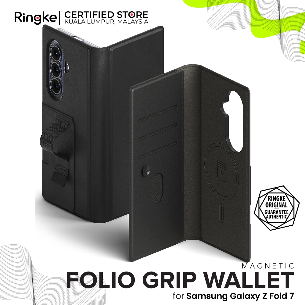 RINGKE FOLIO GRIP WALLET MAGNETIC Samsung Galaxy Z Fold 7 Snap On MagSafe เคสหนัง PU ที่ถอดออกได้หรู