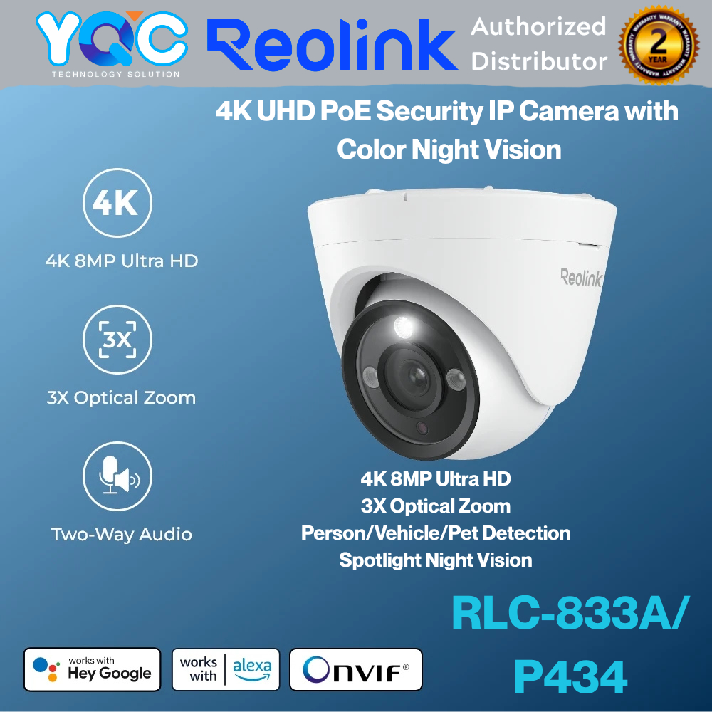 REOLINK RLC-833A P434 4K Security Camera Outdoor 3X Optical Zoom, Two-Way Talk, Color Night Vision, 