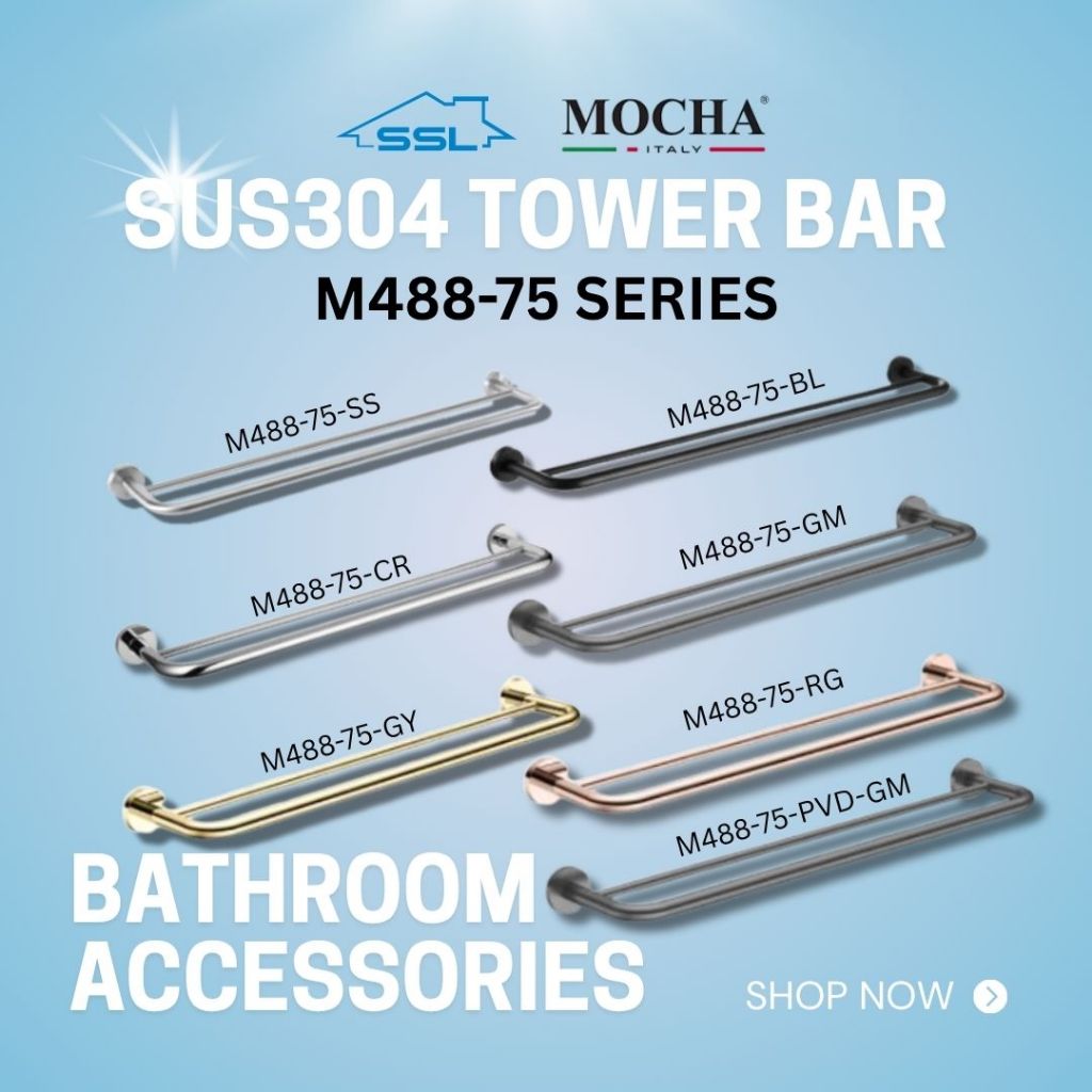 [Tower Bar] MOCHA Italy 304 Stainless Steel Bathroom Double Towel Bar 750mm (ซีรีส์ M488-75)