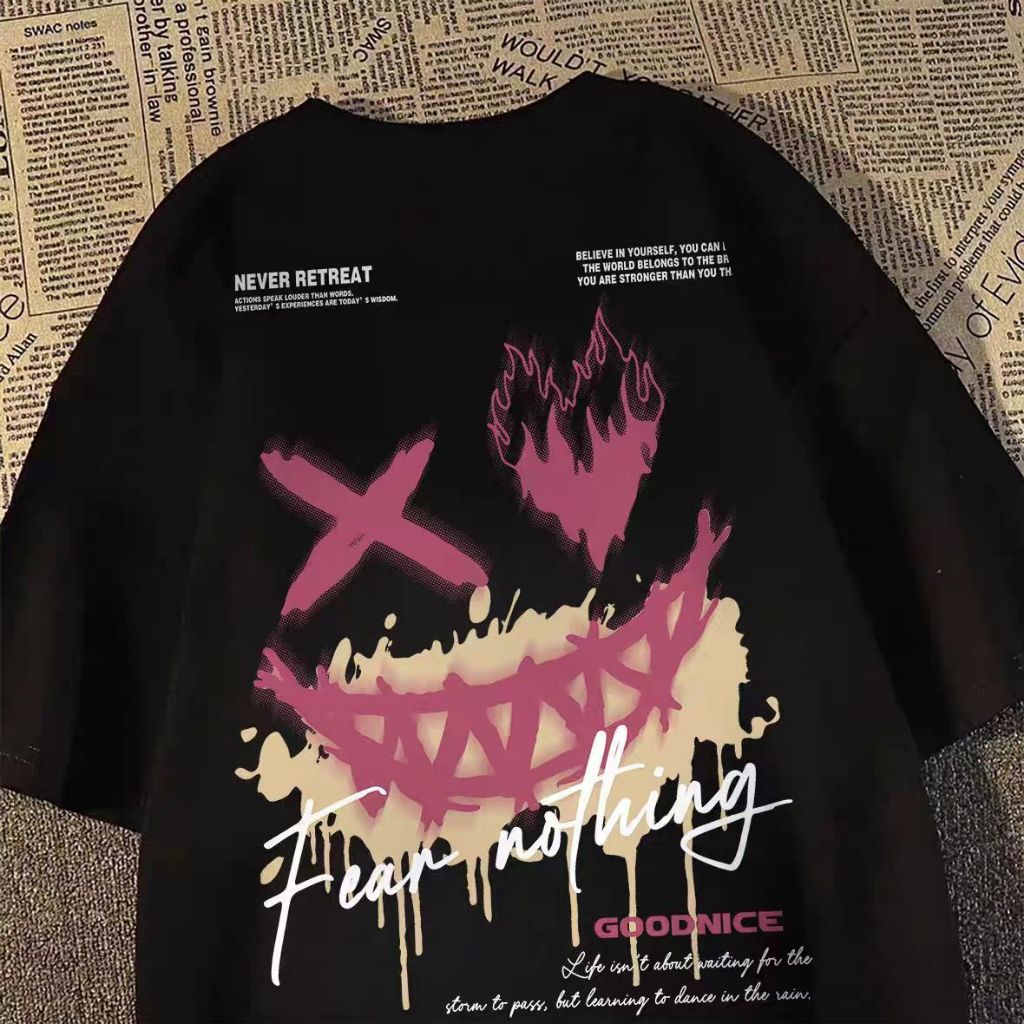 Kaos katun 100% ten coak iblis, unisex high street keren หลวม santai musim panas