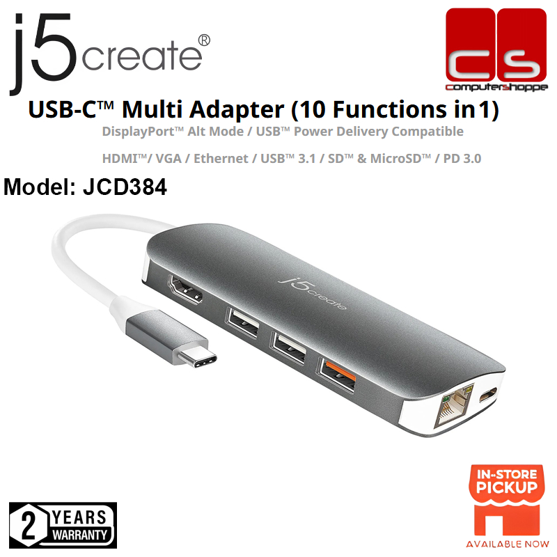 J5 CREATE JCD384 (USB-CTM Multi Adapter (10 ฟังก์ชั่นใน 1)