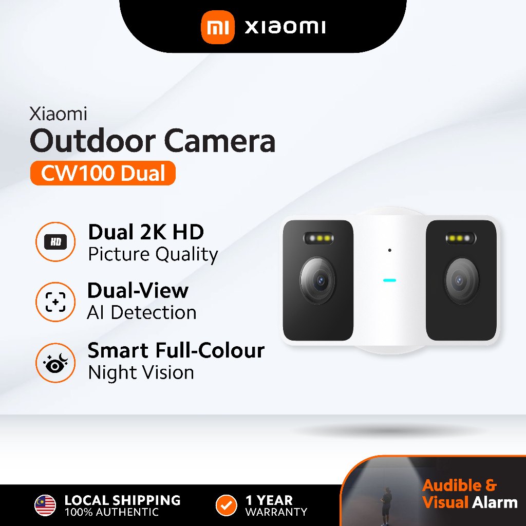 กล้องกลางแจ้ง Xiaomi CW100 Dual 3MP 2K HD ความละเอียด Dual-Lens มุมมองพาโนรามา Audible & Visual Alar