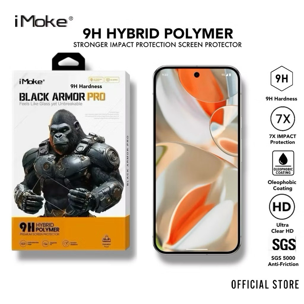 IMoke 9H เกราะสีดํา Pro Impact Screen Protector สําหรับ Pixel 10 Pro XL/Pixel 9 Pro XL/9a/9 Pro
