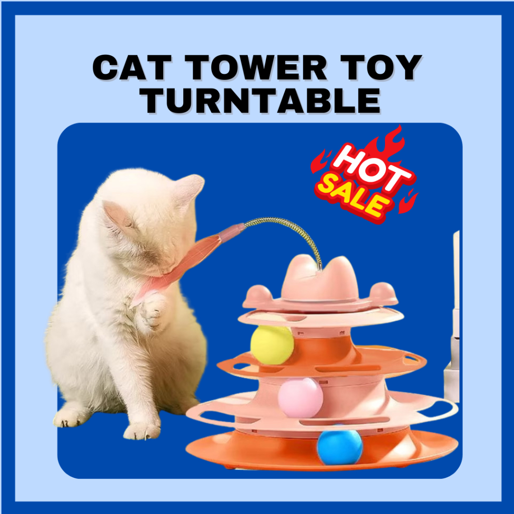 Cat Tower ของเล่น Spinning Tease Ball Cat Play Tower Pusing Bola Permainan Kucing 猫玩具
