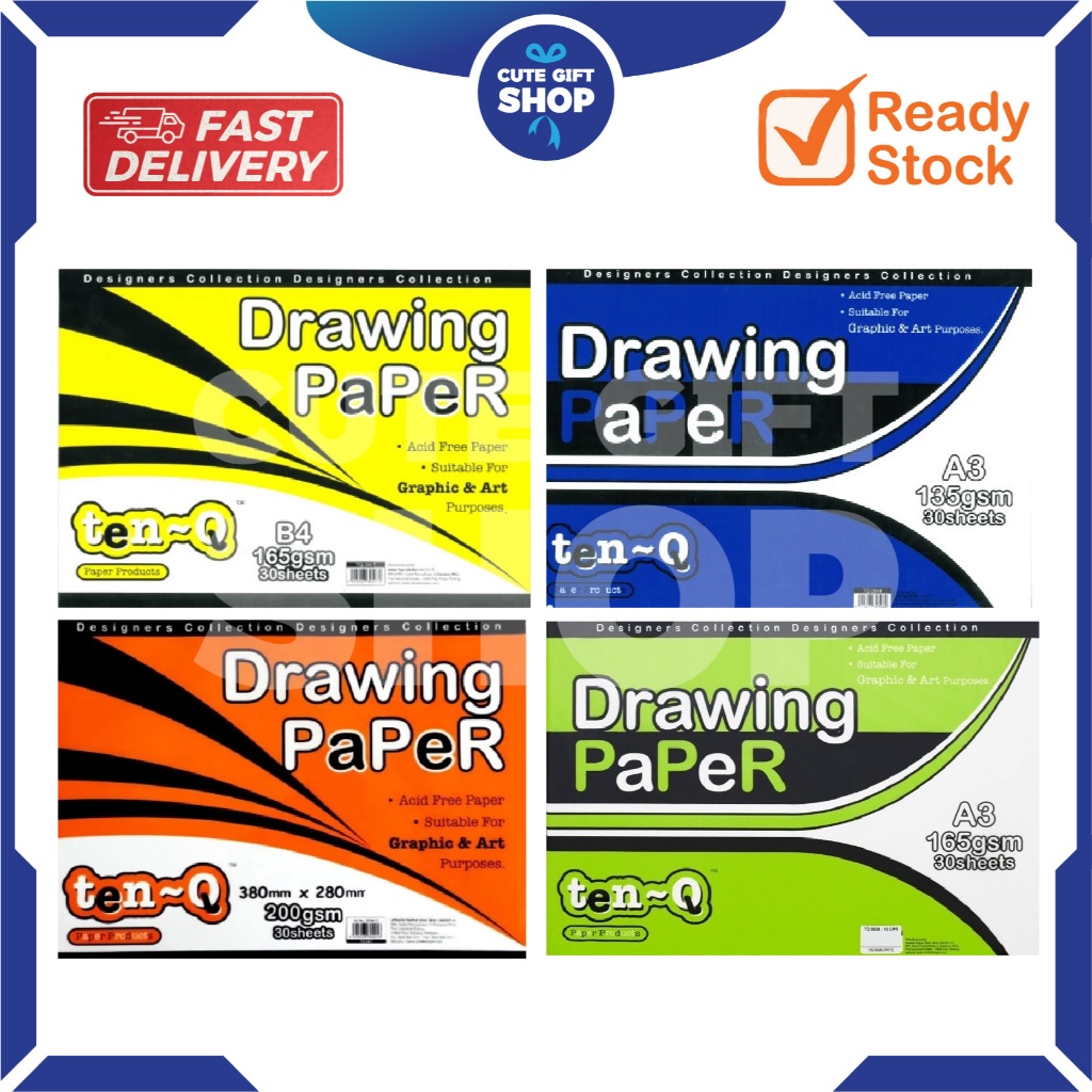 TEN-Q Kertas Lukisan / กระดาษ DrewING B4/A3 135GSM/165GSM/200GSM 30 แผ่น