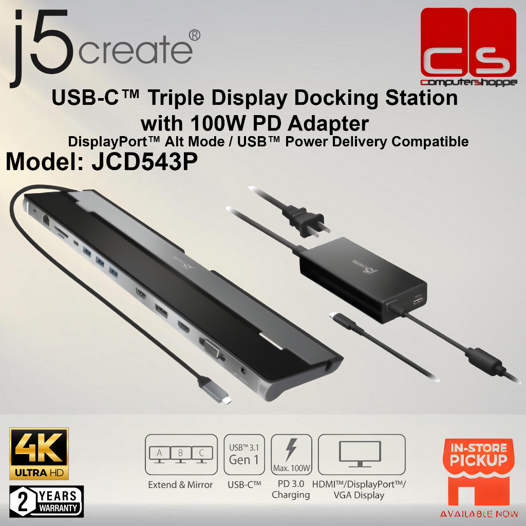 J5create JCD543P / JCD543 (USB-CTM Triple Display Docking Station พร้อมอะแดปเตอร์ PD 100W)