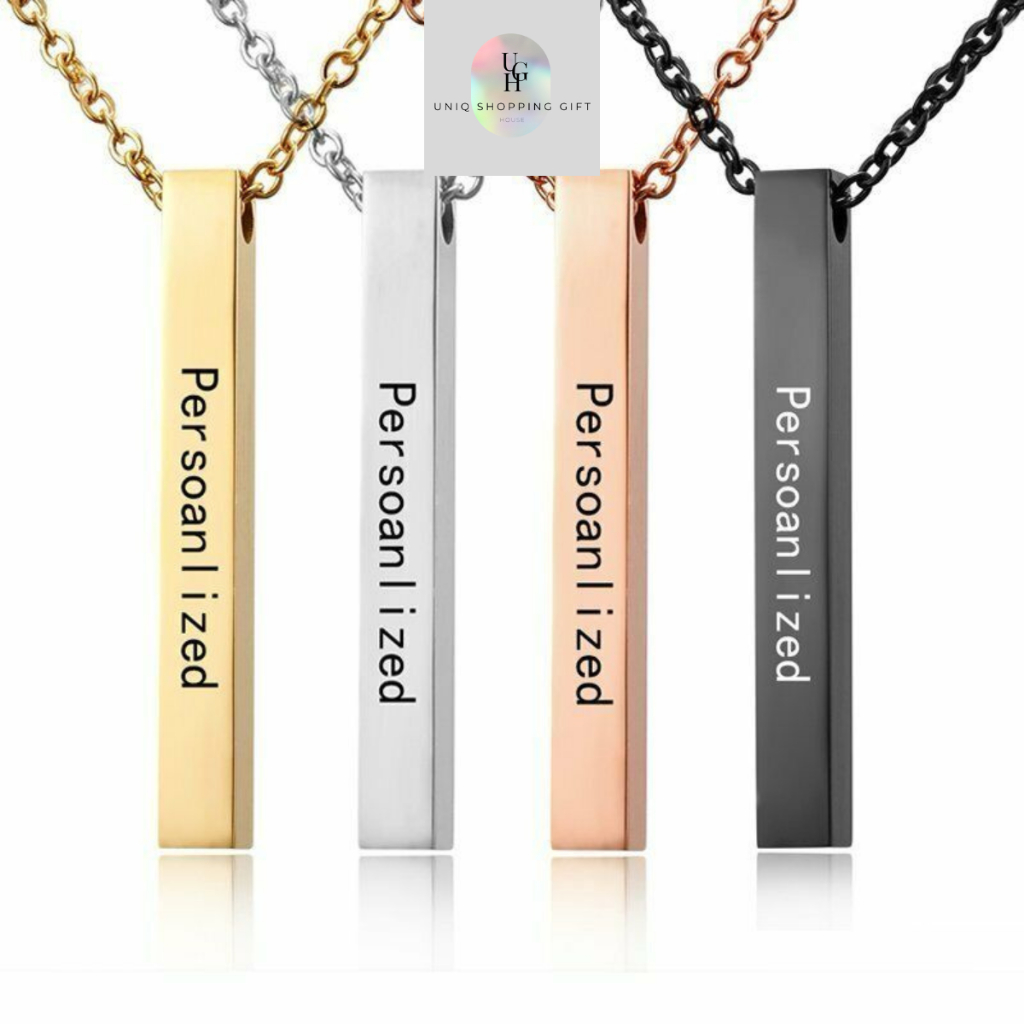 UGH ส่วนบุคคลแกะสลักที่กําหนดเอง STAINLESS STEEL ส่วนบุคคลแนวตั้งสร้อยคอจี้บาร์ HADIAH