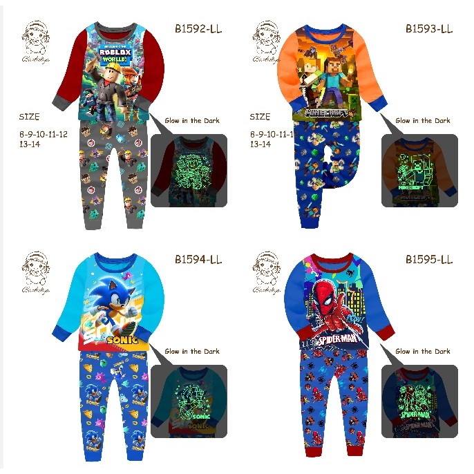 ️แขนยาว ️Barbieliya Boy Pyjamas /Sleepwear/儿童睡衣套装 (Rblox/MInnecraft/Somic/SPiderman)