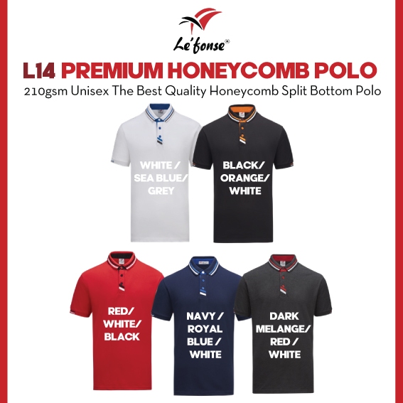 คุณภาพผ้าฝ้ายผู้ชายโปโล L14 Unisex ผู้ใหญ่ 210gsm หนาคุณภาพ Breathable รังผึ้งโปโลแยกด้านล่าง Tee L1