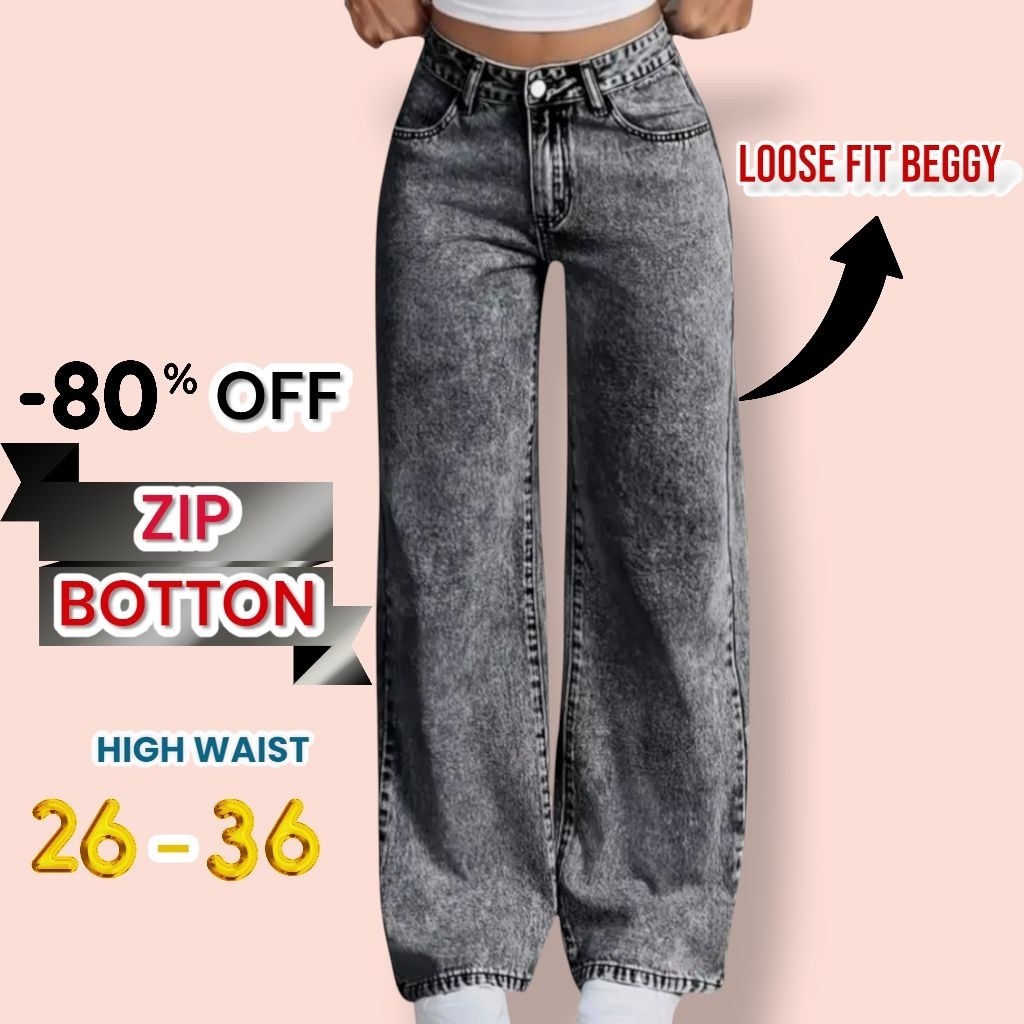 WIDE LEG JEANS GIGI HADID ACID WASH PALAZZO NON-STRETCHABLE JEANS KAIN LEMBUT JEANS