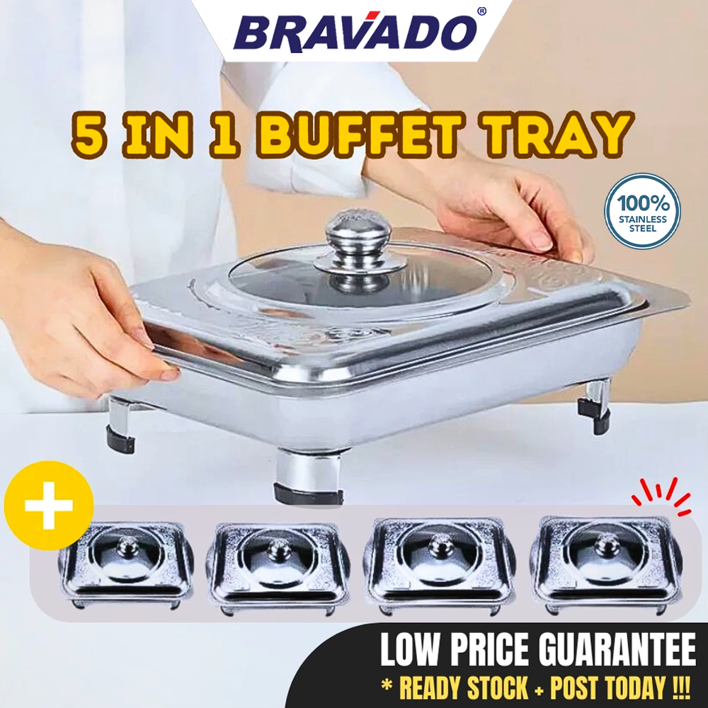USABRAVADO 5 SET 35x27 BUFFET EMBOSSED / BUFFET TRAY SET / BUFFET FOOD TRAY /FOOD PAN KENDURI SET