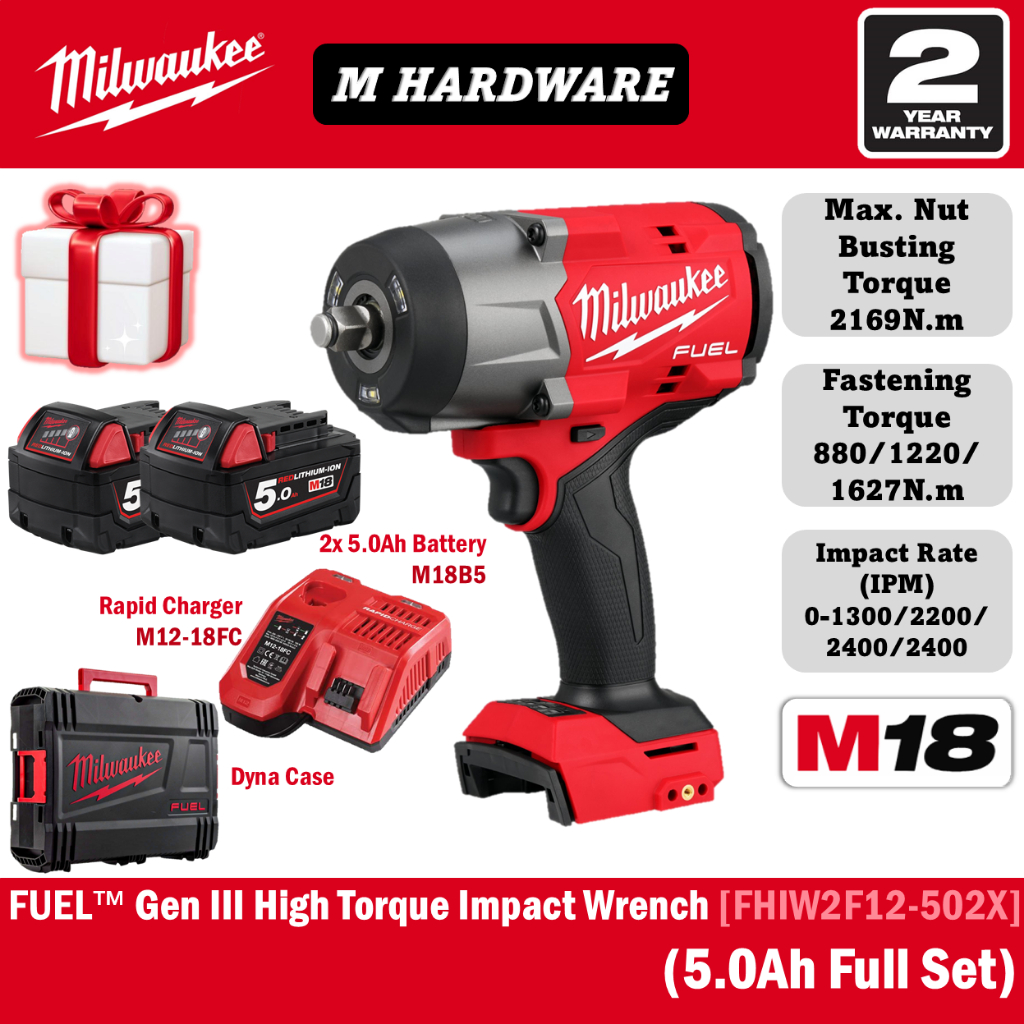 Milwaukee M18 FUELTM Gen III ประแจผลกระทบแรงบิดสูง 1/2 FHIW2F12-502X / FHIW2F12-0X0