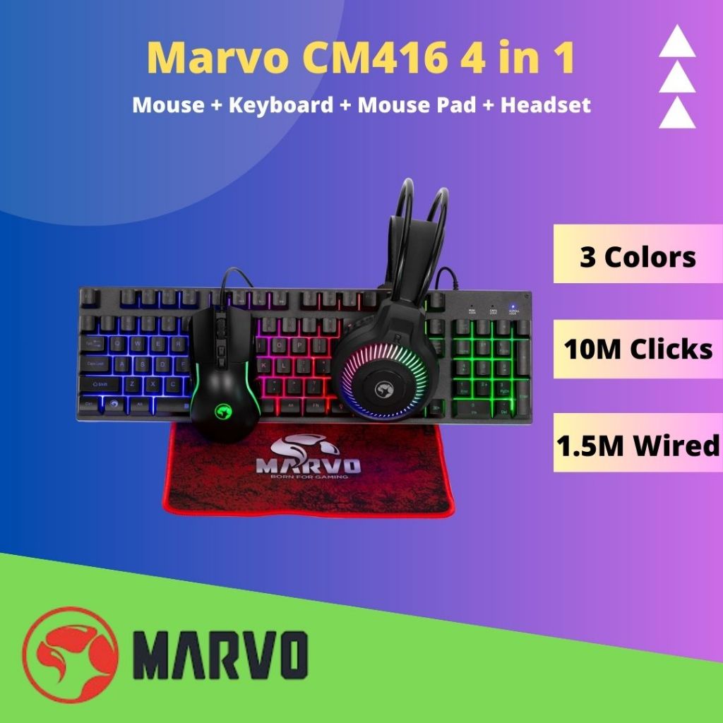 Marvo CM416 Loot40 4 in 1 Combo [ เมาส์ + คีย์บอร์ด + แผ่นรองเมาส์ + ชุดหูฟัง ]