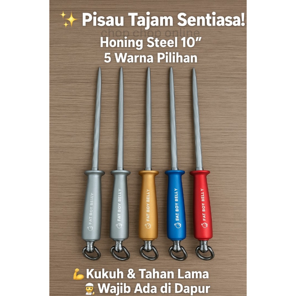 Fat Boy Belly 10" Honing Steel Rod Batang Asah Pisau Keluli Jerman Professional Sharpening Steel (AS