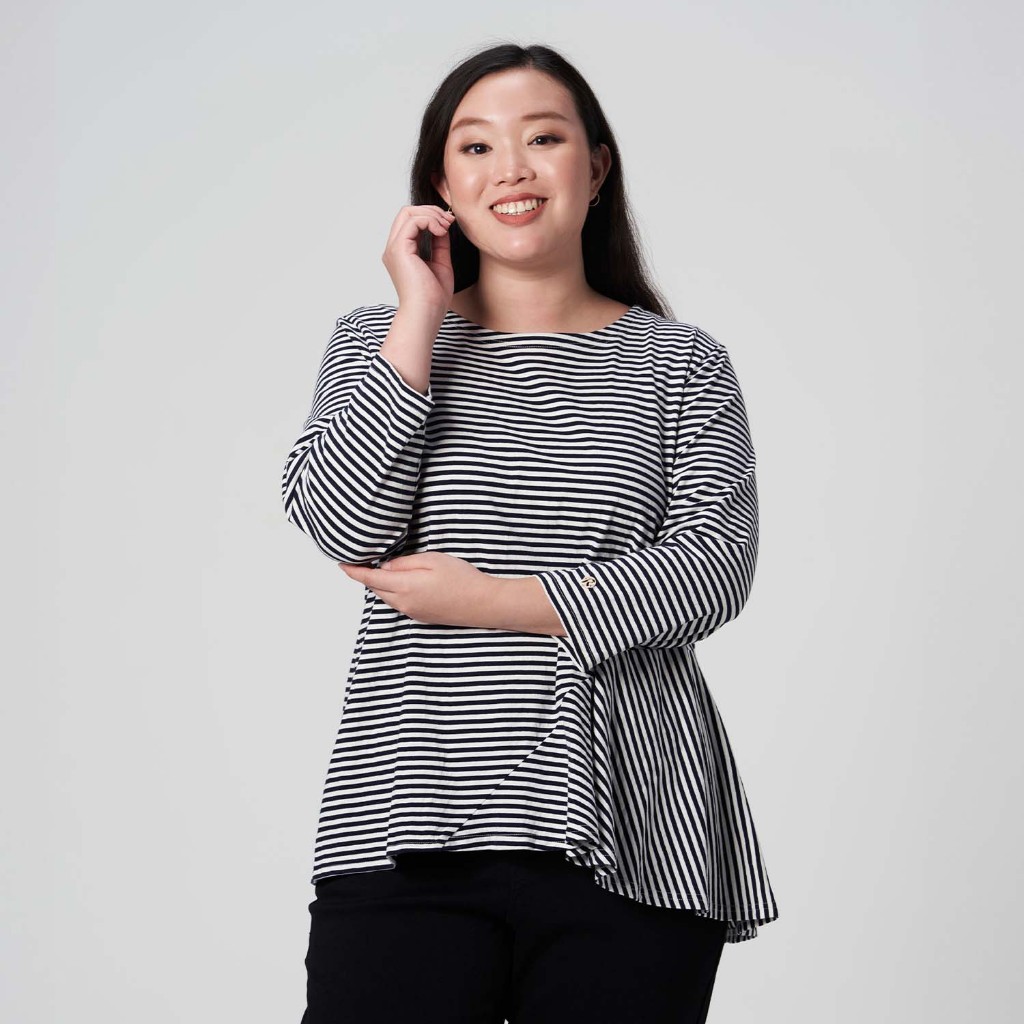 นางสาว READ Stripe Side Frill Tee Size UK12-24 Navy MF53061-TB