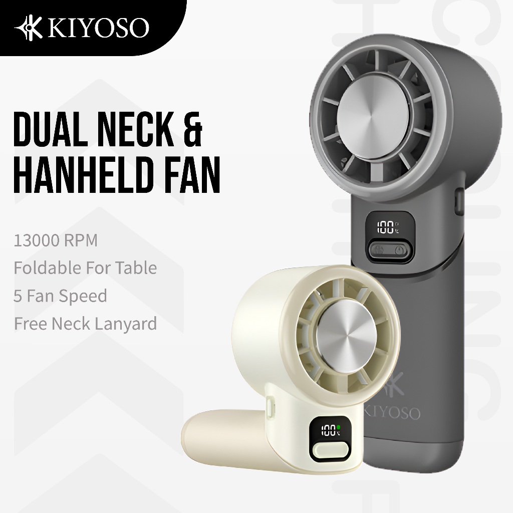KIYOSO พัดลมคอคู่ & พัดลมมือถือ 13000RPM 180° พับได้สําหรับโต๊ะ 5 Gears พัดลมพกพา Kipas Tangan