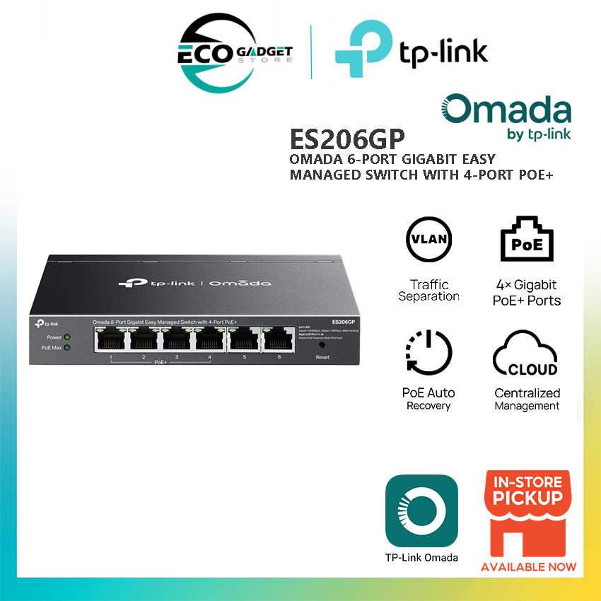 TP-Link Omada ES206GP 6-Port Gigabit Easy Managed Switch พร้อม PoE 4-Port+