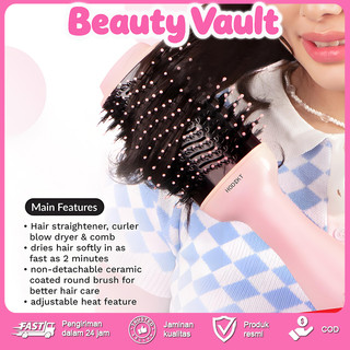 【STOK MALAYSIA】HODEKT 2 In 1 Hot Cool Air Brush Pengering Rambut Curler Straightner 360 Rotation