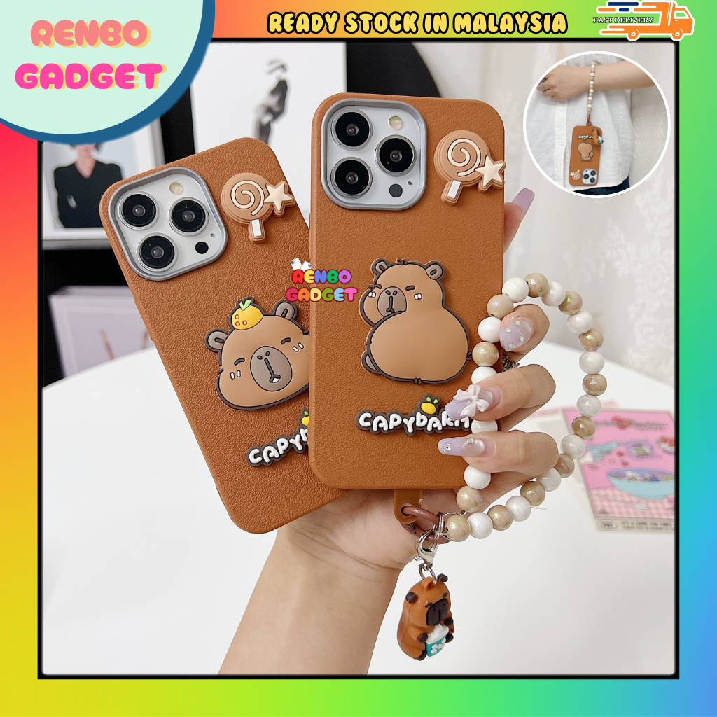 Vivo Y21T Y27s Y33s Y33T Y35 4G Y36 Y78 5G T1x fon sarung matte น่ารัก capybara 3D ข้อมือหนัง soft c