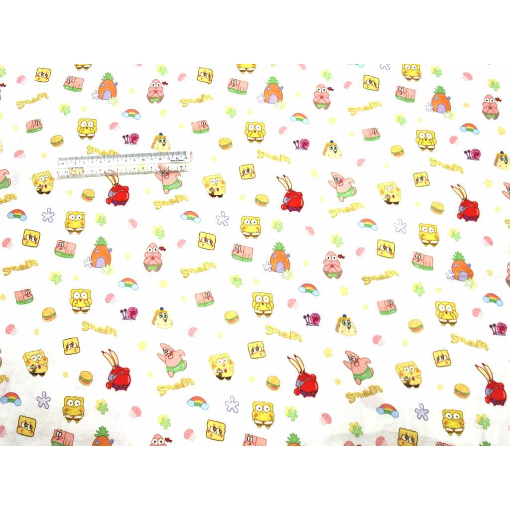 ใหม่ SPONGEBOB PATRICK KRAB 100% Baby Soft Double-Layer Gauze Yarn Cotton Muslin Fabric Kain 19.5" x