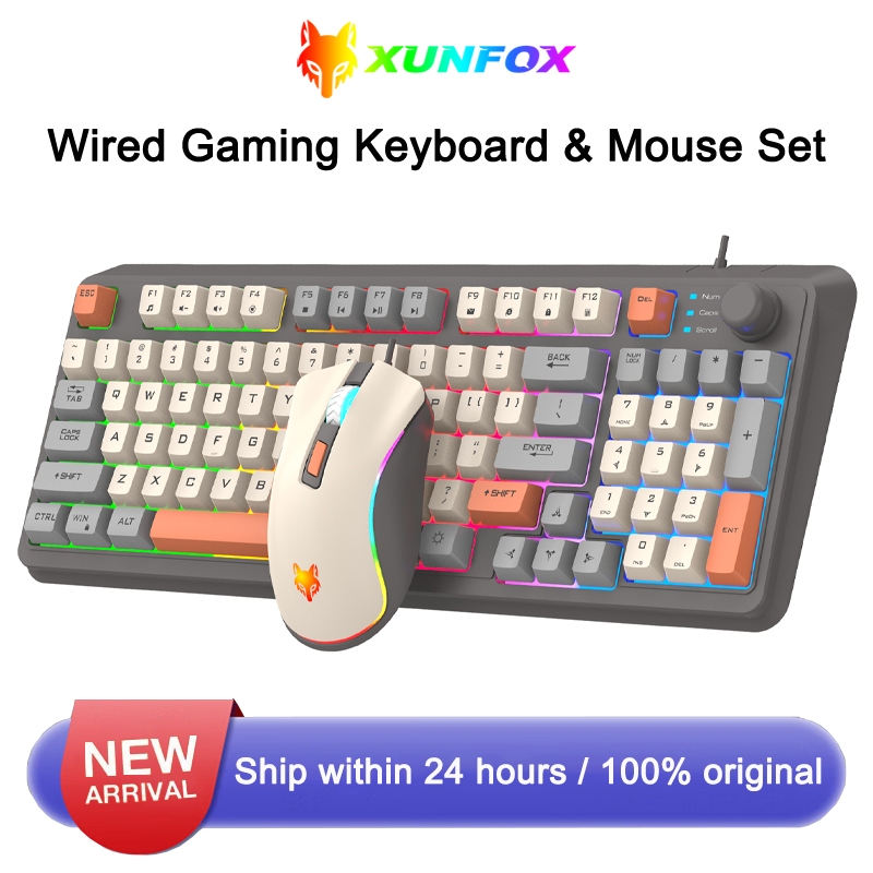 ชุดเมาส์คีย์บอร์ดเล่นเกมแบบมีสาย XUNFOX RGB พร้อมต่อต้านผี / รู้สึกเชิงกล / ปุ่มปรับระดับเสียง