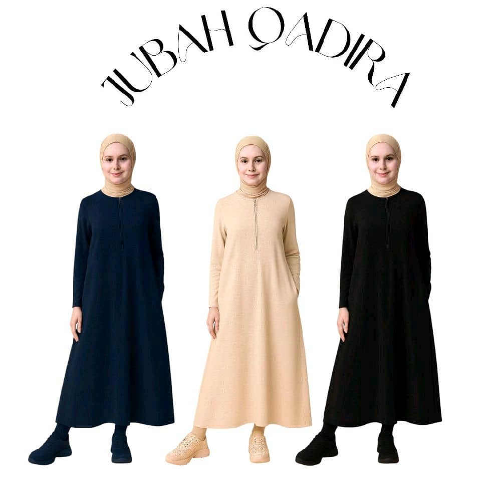 FRONT ZIP LONG DRESS กระเป๋าสองข้าง GAUN ABAYA S ถึง 3XL