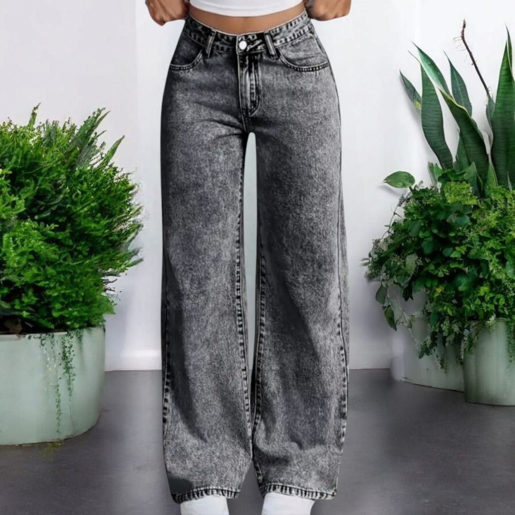 [คุณภาพสูง] ขากว้าง hadid Gigi 5 กระเป๋า Steatch Cut กางเกงยีนส์ [24-38]