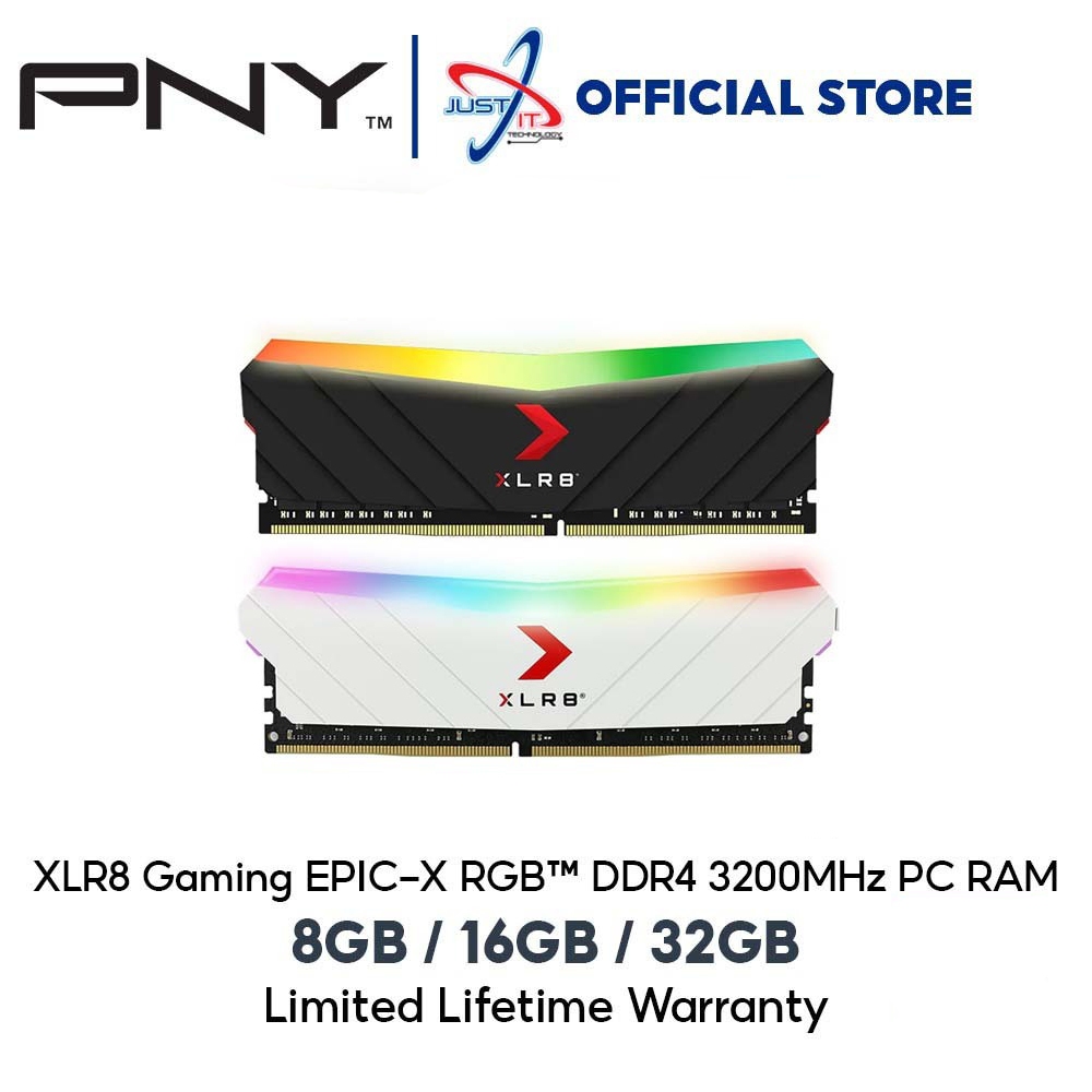 PNY XLR8 GAMING EPIC-X RGB DDR4 GAMING LONGDIMM / PC RAM ( 8GB*1 )( 3200MHZ CL16 ) สีดํา / สีขาว