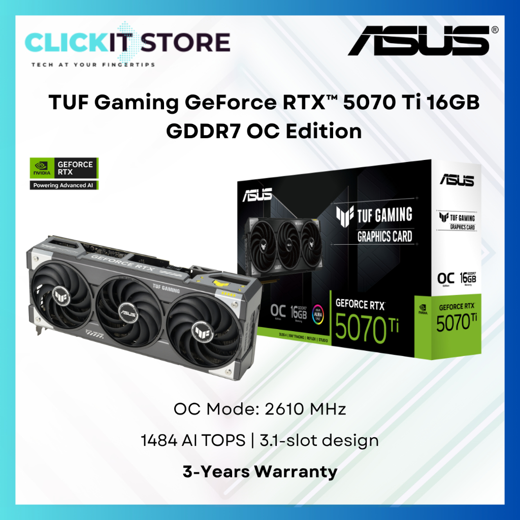 ASUS TUF Gaming GeForce RTXTM 5070 Ti 16GB GDDR7 OC Edition กราฟิกการ์ด GPU | TUF-RTX5070TI-O16G-GM