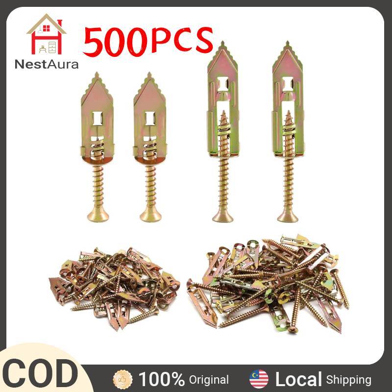 500 ชิ้นผีเสื้อ Anchor Bolts เจาะสกรูขยายค้อนโลหะ Drywall Anchors