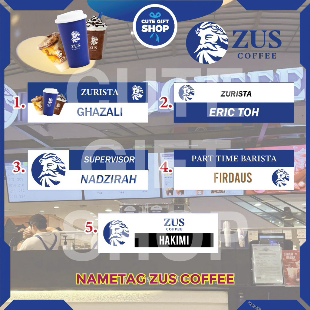 Papan Nametag ZUS COFFEE ขนาด 75mm x 25mm Epoxy Acrylic/ Staff Zus Coffee pakai nametag มาตรฐาน