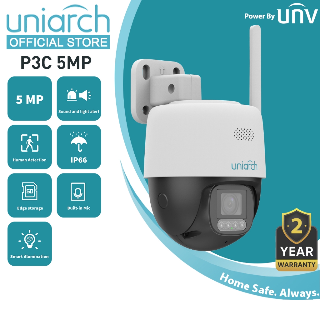 Uniarch P3C 5MP Alarm Wifi PT กล้องเสียงสองทาง IP66 กล้องวงจรปิดกลางแจ้งการตรวจจับมนุษย์โดย UNV