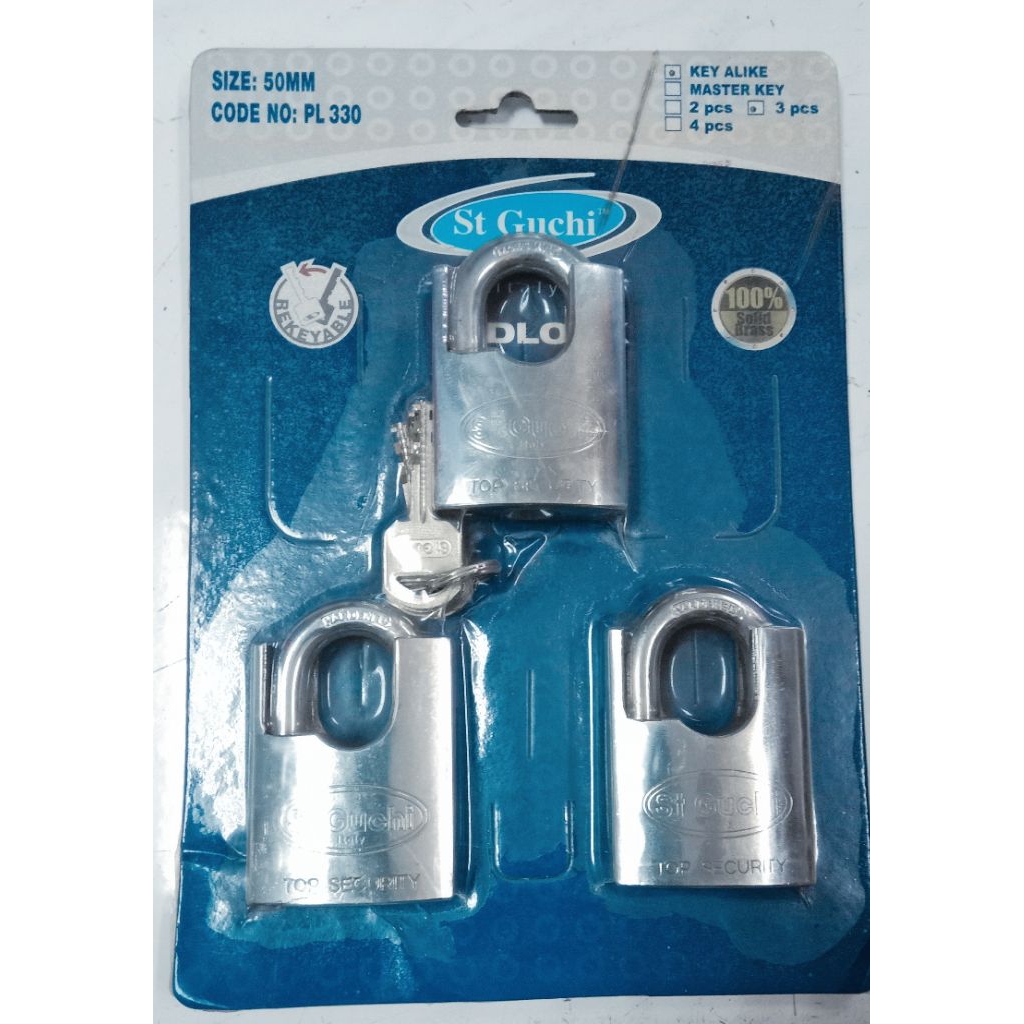 ST Guchi - PL330 (รุ่นเดียวกับ PL600) Premium High Class 50mm Guarded Keyalike Padlock- 3 ชิ้น/3 หน่