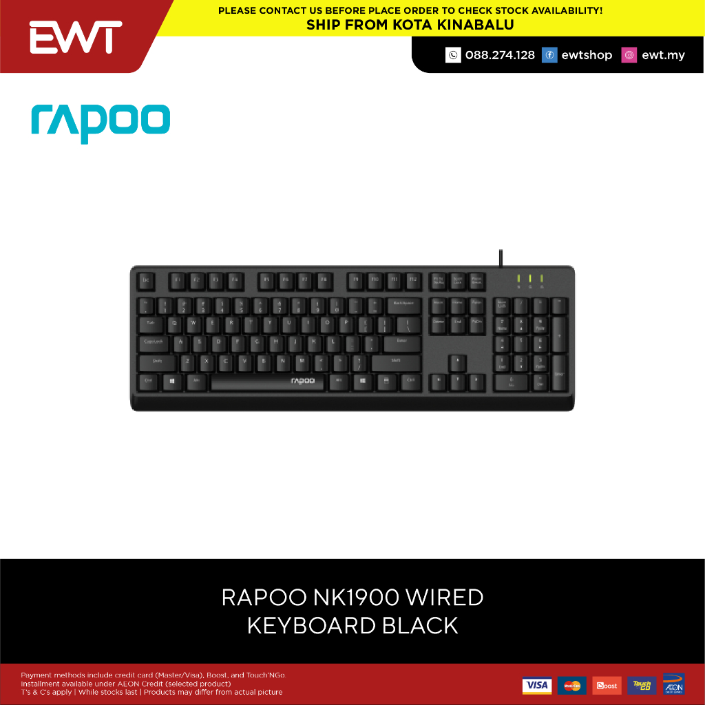 RAPOO NK1900 WIRED คีย์บอร์ด สีดํา