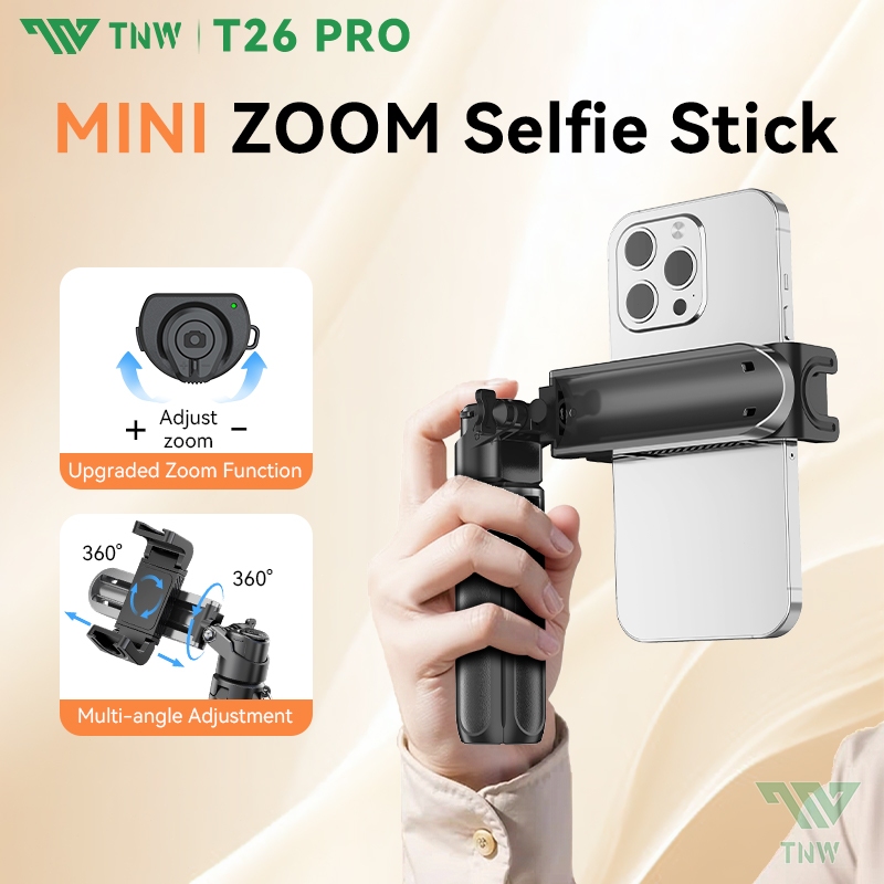 TNW T26pro Selfie Stick ขาตั้งกล้องบลูทูธซูมระยะไกล 4in1 แบบพกพา Grip Mini ขาตั้งกล้องสําหรับโทรศัพท