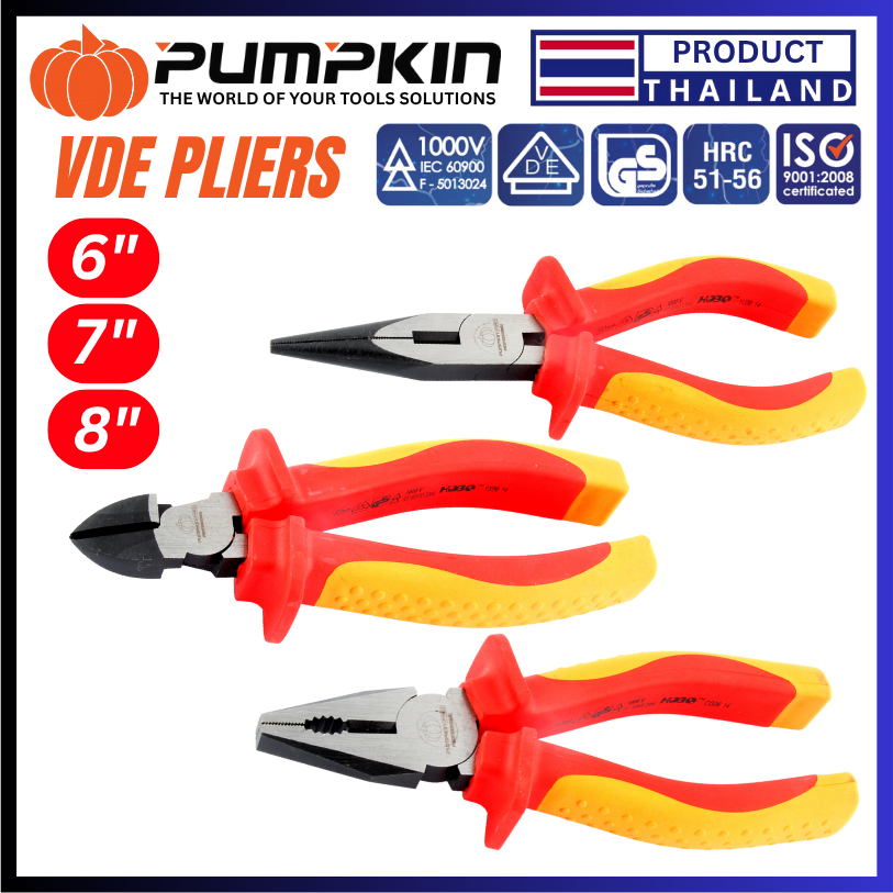 PUMPKIN Professional VDE สูง Leverage ยาวจมูก Plier เส้นทแยงมุม Plier ผสม Plier 1000V VDE Plier