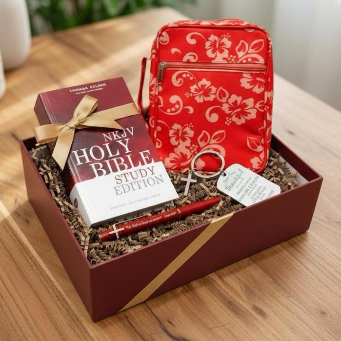 Christian Premium Set – NKJV Bible + กระเป๋าพระคัมภีร์ + พวงกุญแจ + ปากกา เหมาะสําหรับคริสต์มาส วันเ