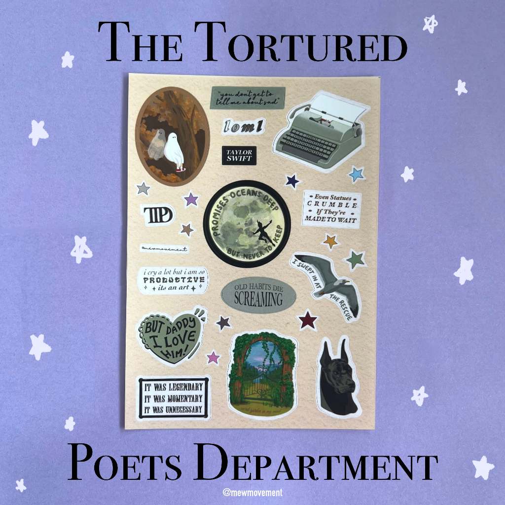 แผ่นสติ๊กเกอร์ TTPD Taylor Swift, สติ๊กเกอร์กันน้ํา Swifties Journaling, ศิลปะพัดลม, สติ๊กเกอร์ตกแต่