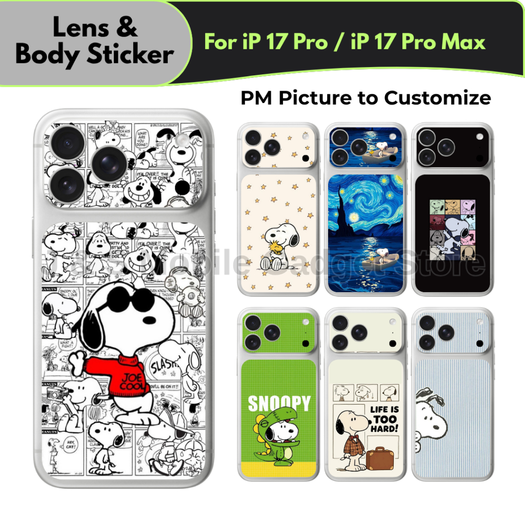 Snoopy - สติ๊กเกอร์เลนส์และตัวถัง DIY แบบกําหนดเองสําหรับ iPhone 17 Pro / 17 Pro Max – ฟิล์มกันรอยด้านหลังแบบปรับแต่ง