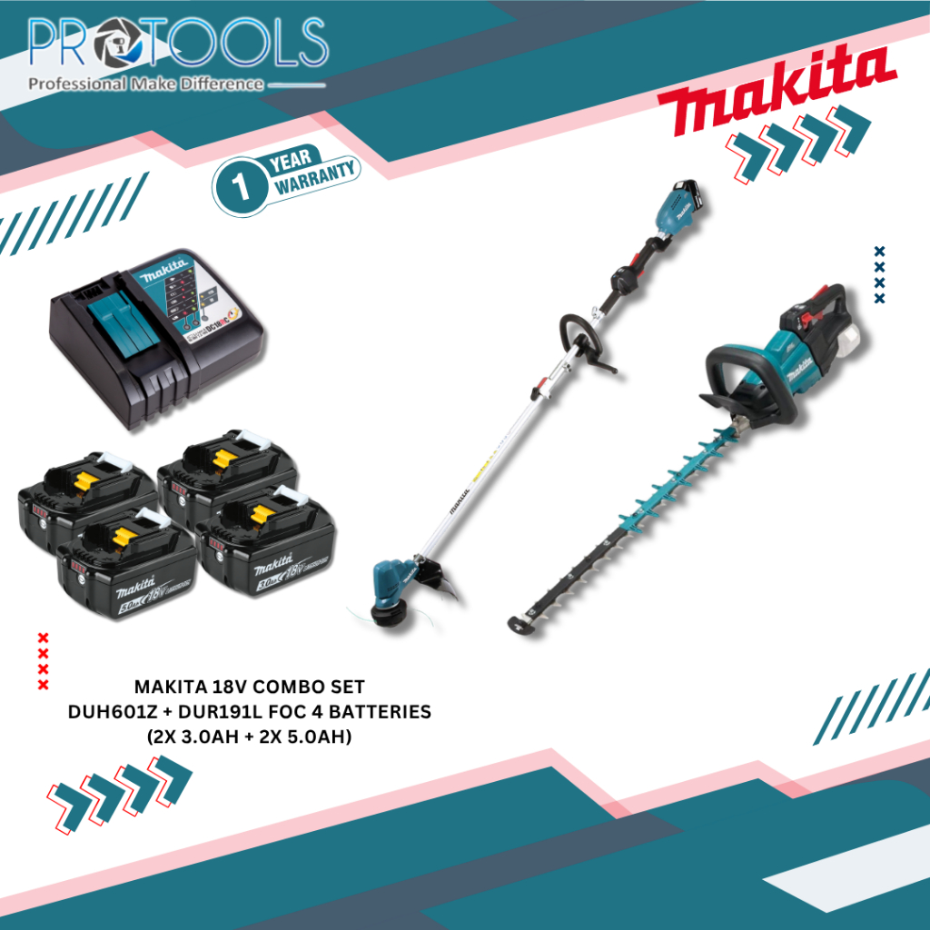 MAKITA 18V COMBO SET DUH601Z + DUR191L FOC 4 BATTERIES (2x 3.0ah + 2x 5.0ah)