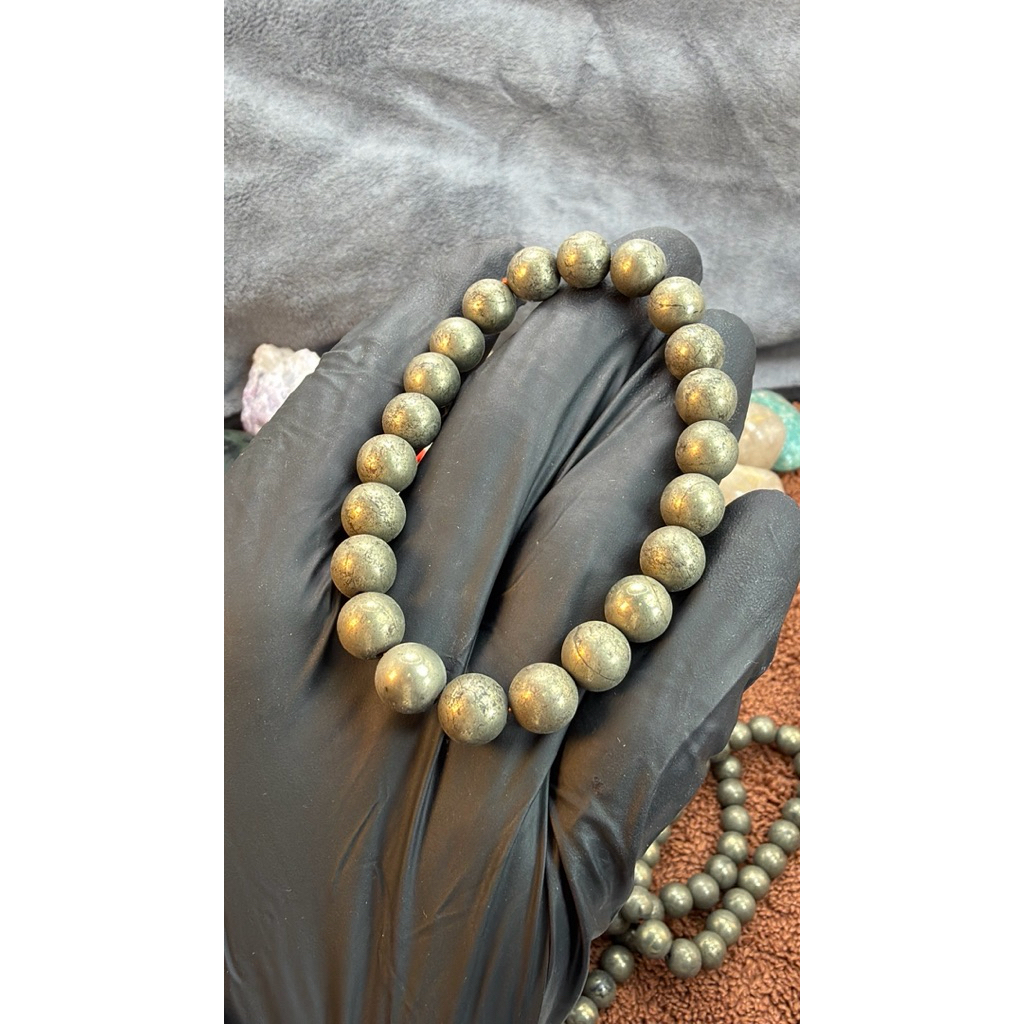 สร้อยข้อมือ Gold Pyrite ธรรมชาติ Fools Gold Pyrite