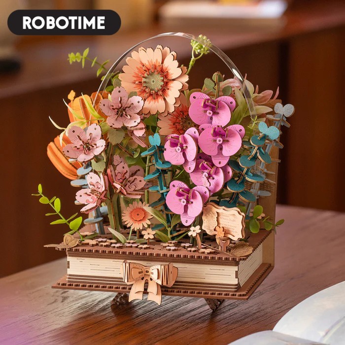 Robotime Rolife ROKR 3D Wooden Puzzle DIY - Rowood Wooden Blooming Book TW04H